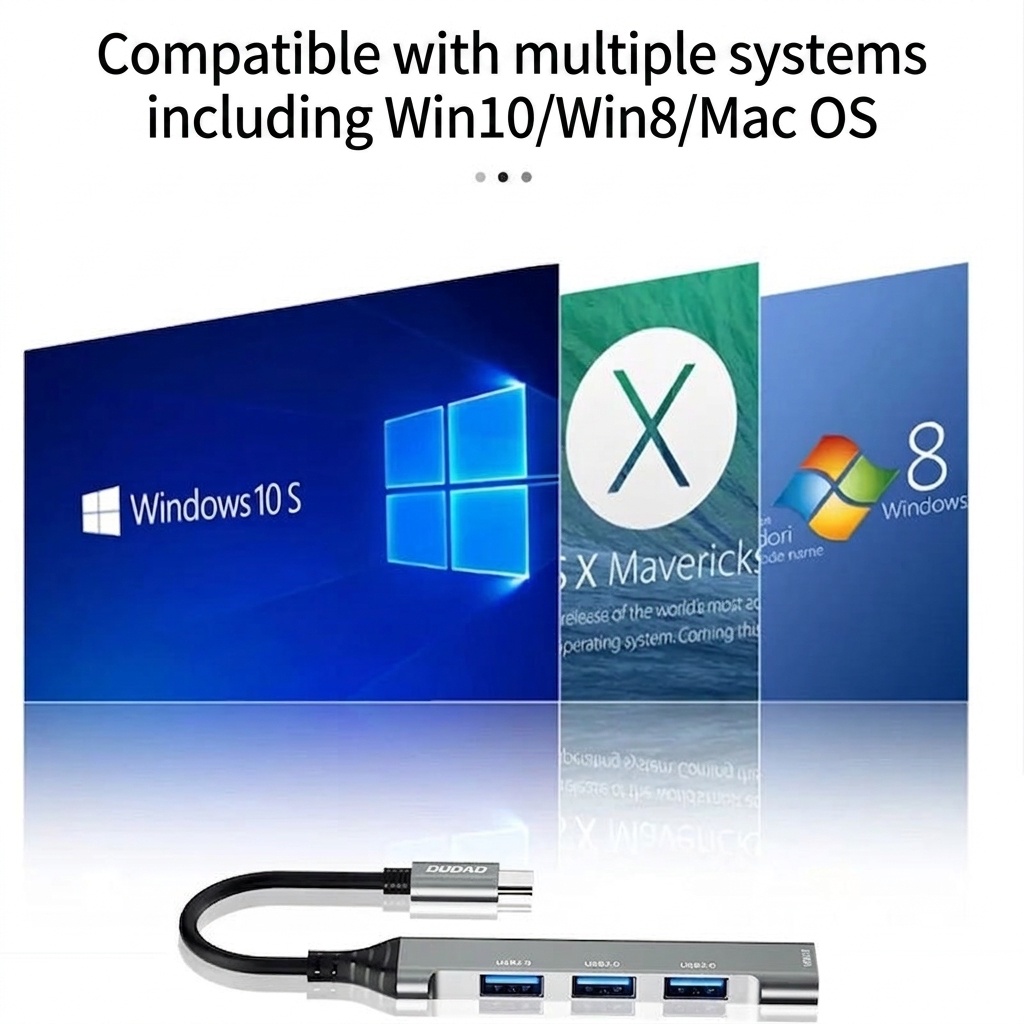 4-in-1 USB C Hub Adapter with 1x USB 3.0 & 3x USB 2.0 Ports, Aluminum Alloy Casing for High-Speed Transfer