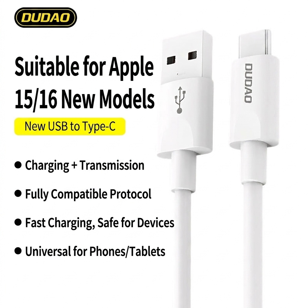 6A USB-C to USB-A Fast Charge Data Cable for iPhone 15-17 & Android, High-Speed Data Sync, White