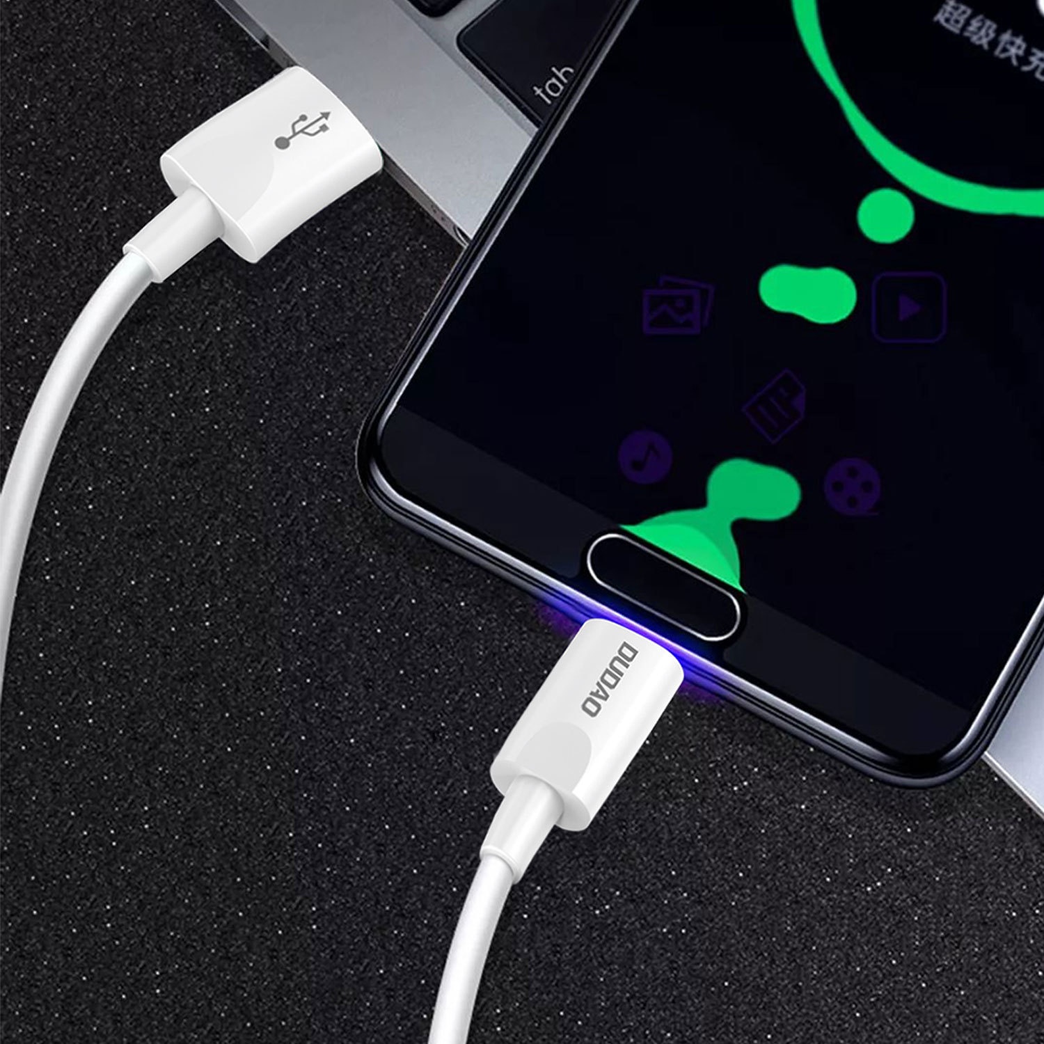 6A USB-C to USB-A Fast Charge Data Cable for iPhone 15-17 & Android, High-Speed Data Sync, White