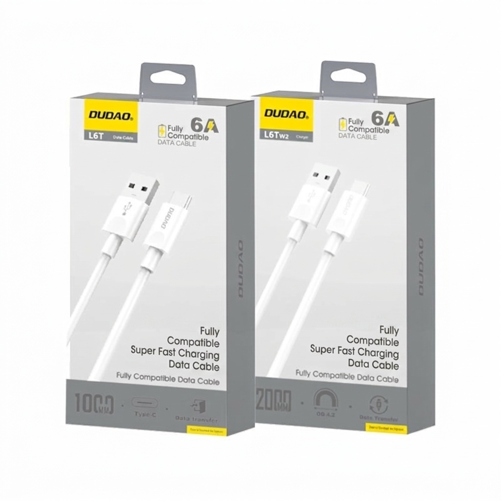 6A USB-C to USB-A Fast Charge Data Cable for iPhone 15-17 & Android, High-Speed Data Sync, White