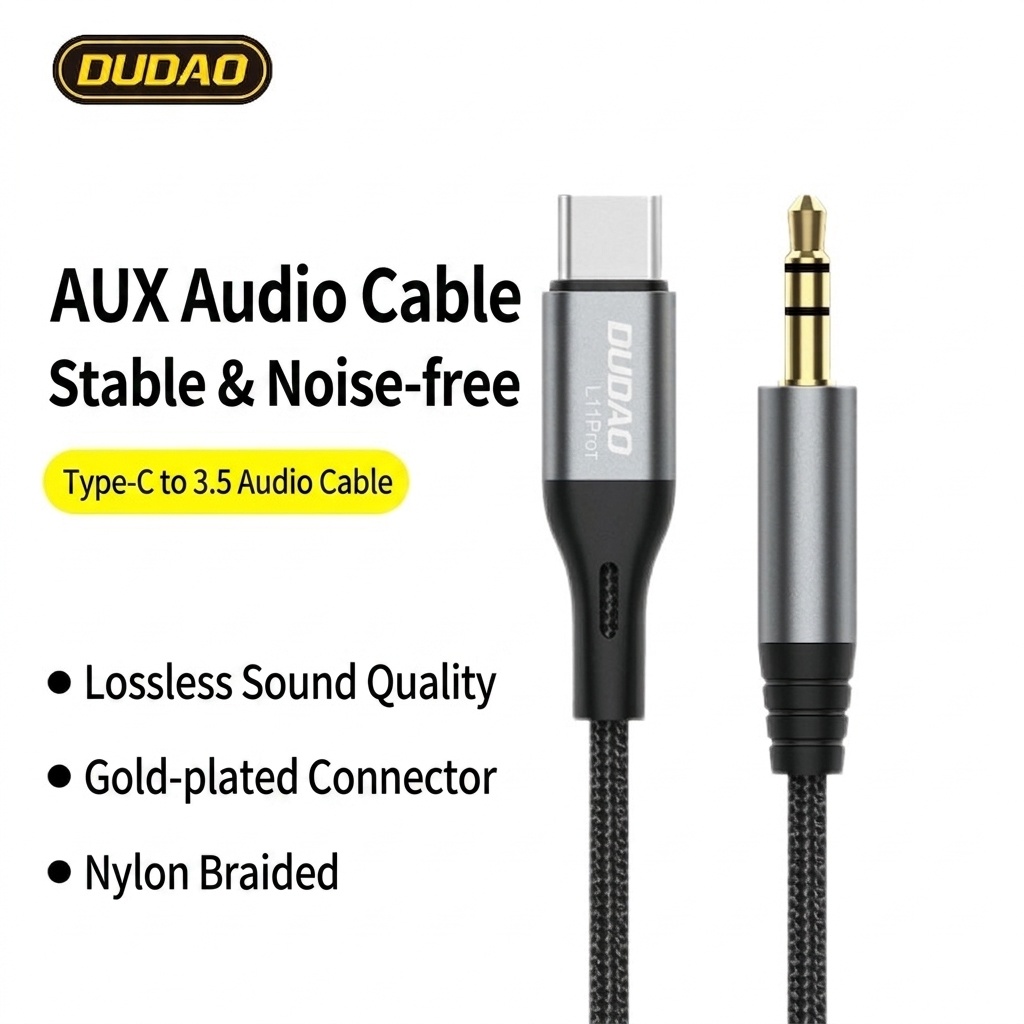 USB-C to 3.5mm Audio Cable Adapter, Nylon Braided AUX Cord, Gold-Plated Connectors, Lossless Audio, Black