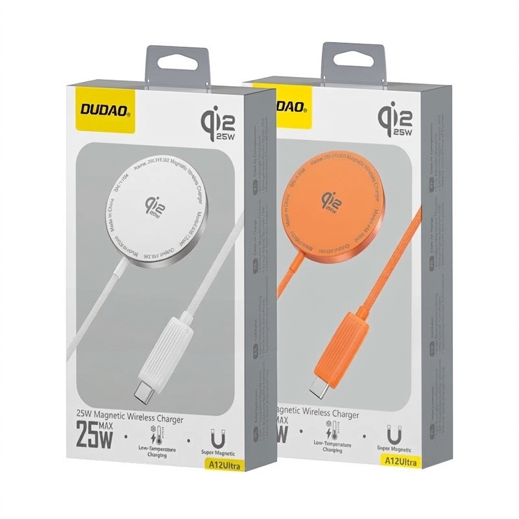 Qi2.2 25W Magnetic Wireless Charger for iPhone 12-17 Series, Low-Temperature Fast Charging, Orange/Silver