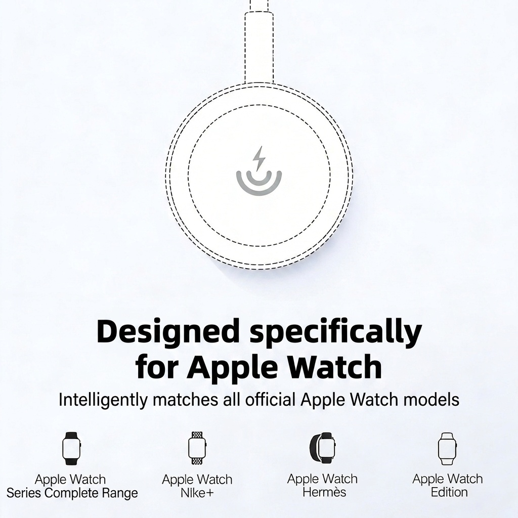 Magnetic Wireless Charger for Apple Watch Series, Fast Charge Power Delivery, Compact Design, White