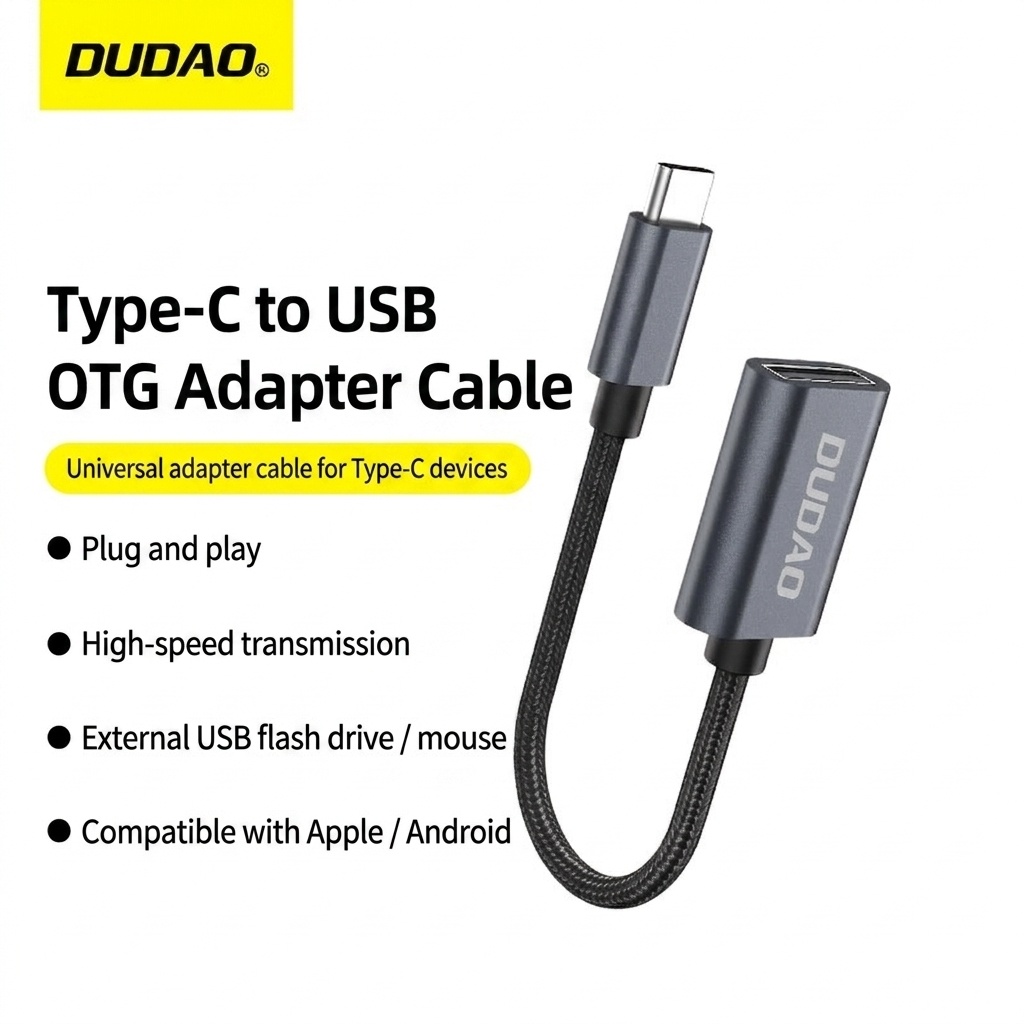 USB-C to USB-A OTG Adapter Cable, Fast Data Transfer, Plug-and-Play for Phones & Tablets, Gunmetal