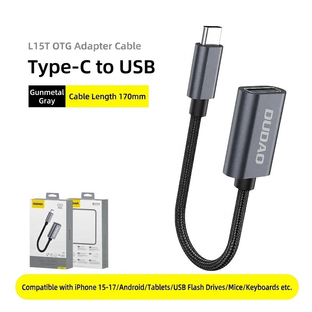 USB-C to USB-A OTG Adapter Cable, Fast Data Transfer, Plug-and-Play for Phones & Tablets, Gunmetal