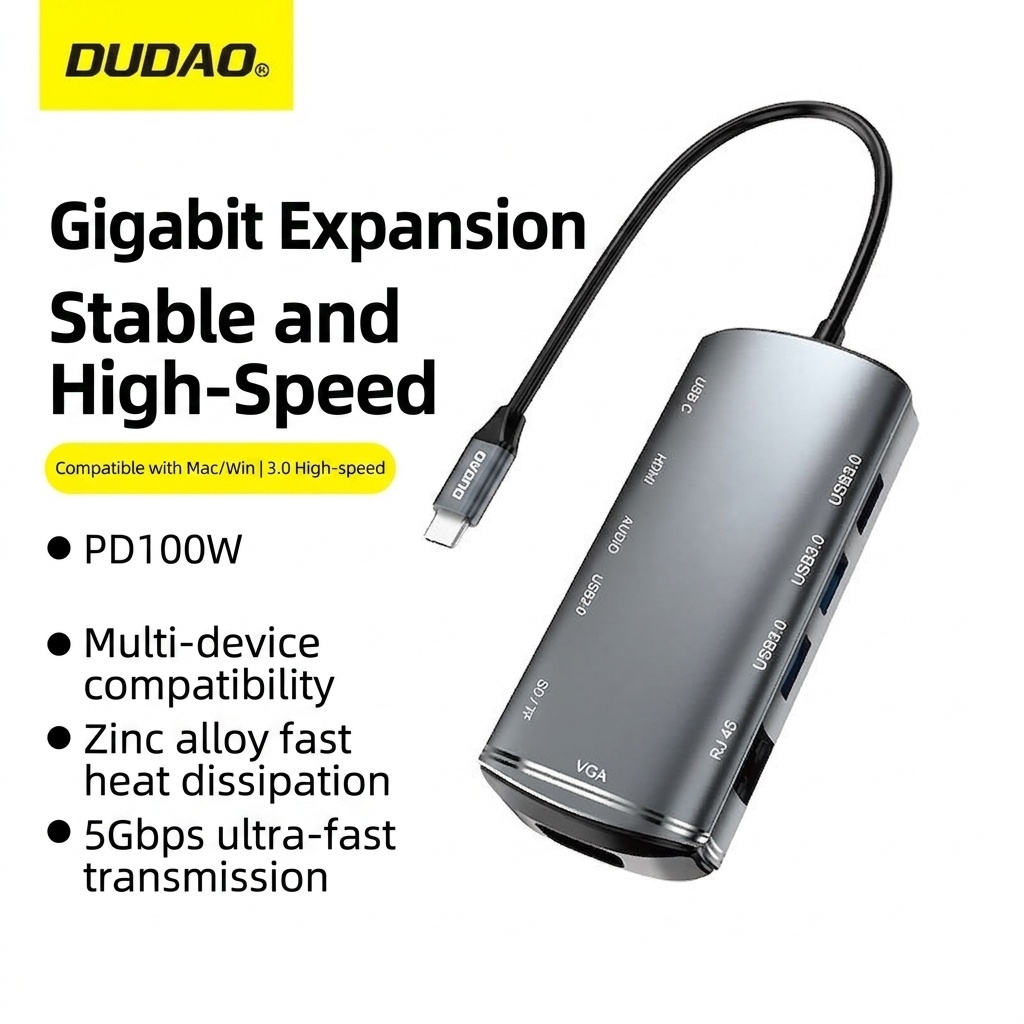 11-in-1 USB C Hub Multiport Adapter with 100W PD, 4K HDMI, USB 3.0, Ethernet, SD/TF Card Readers