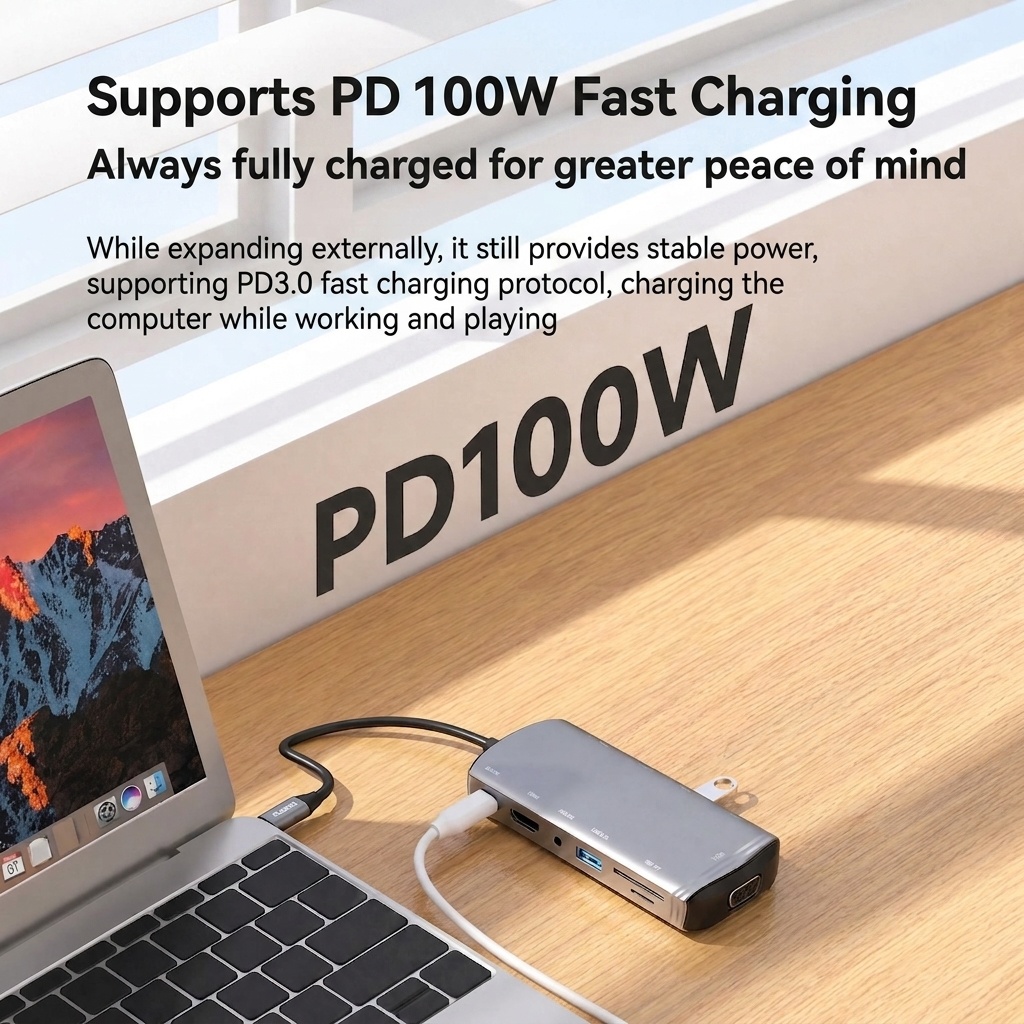 11-in-1 USB C Hub Multiport Adapter with 100W PD, 4K HDMI, USB 3.0, Ethernet, SD/TF Card Readers