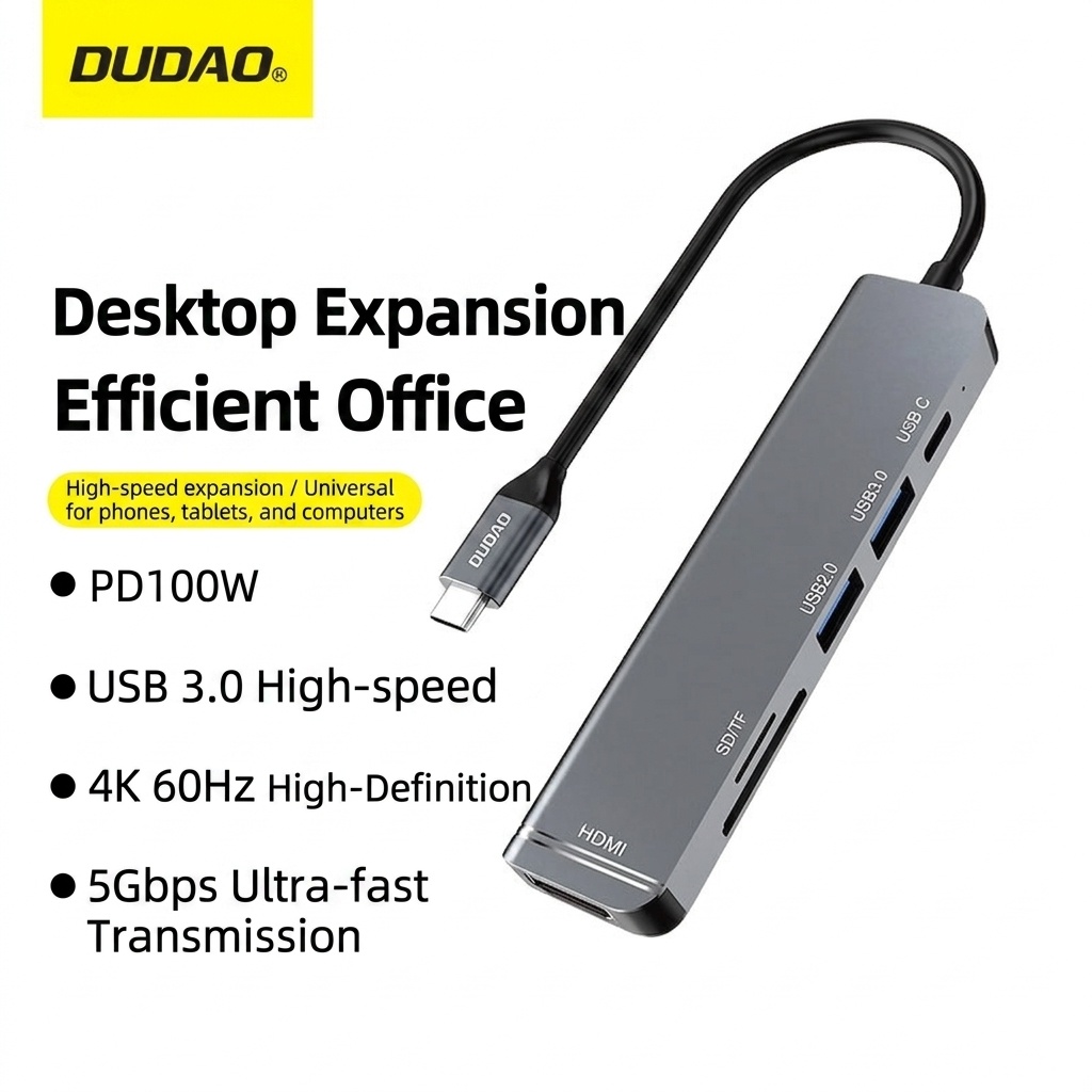 6-in-1 USB-C Hub Multiport Adapter with 100W PD, 4K HDMI, USB 3.0/2.0, SD/TF Card Readers