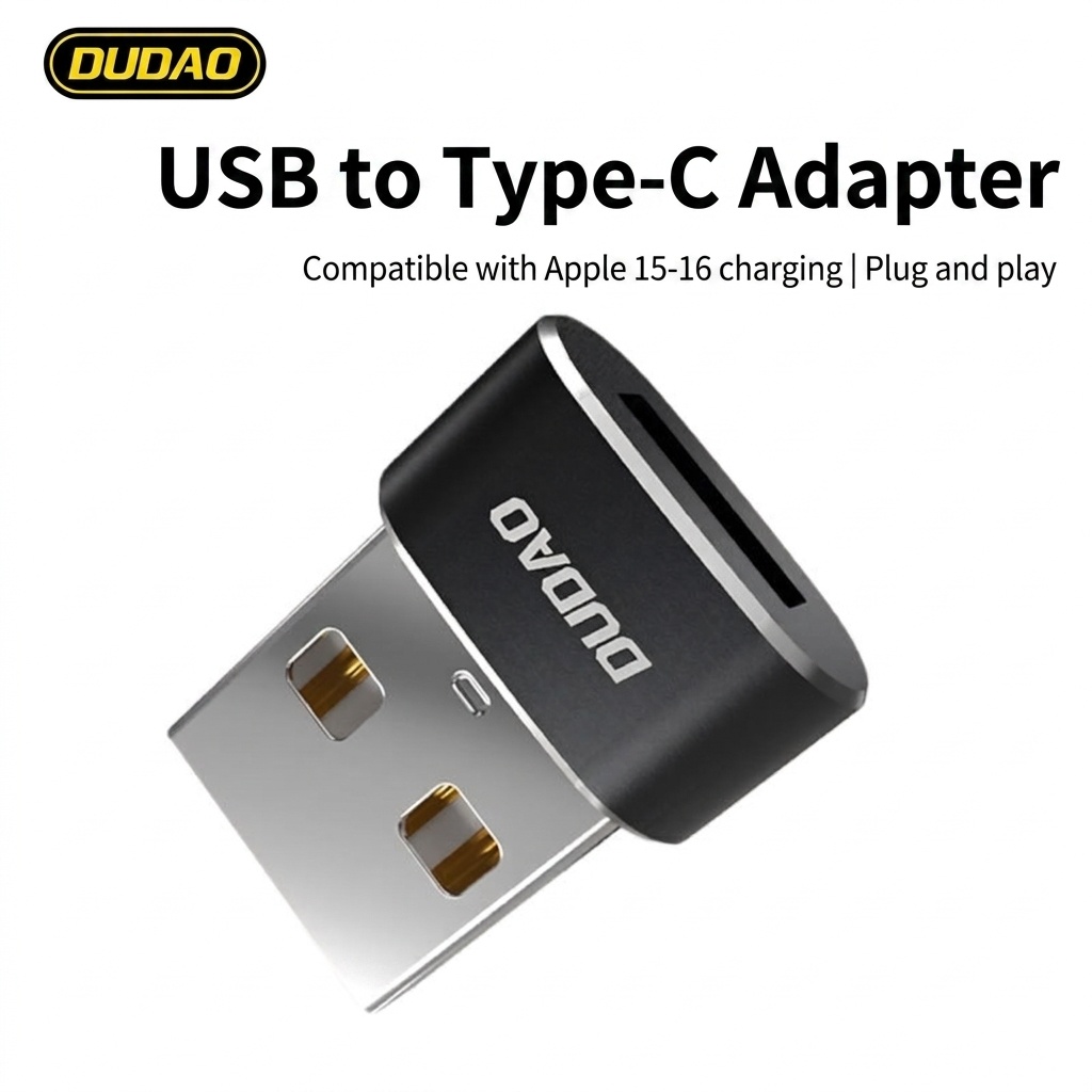 Adattatore da USB a Type-C per ricarica rapida e trasferimento dati, compatto e compatibile universalmente.