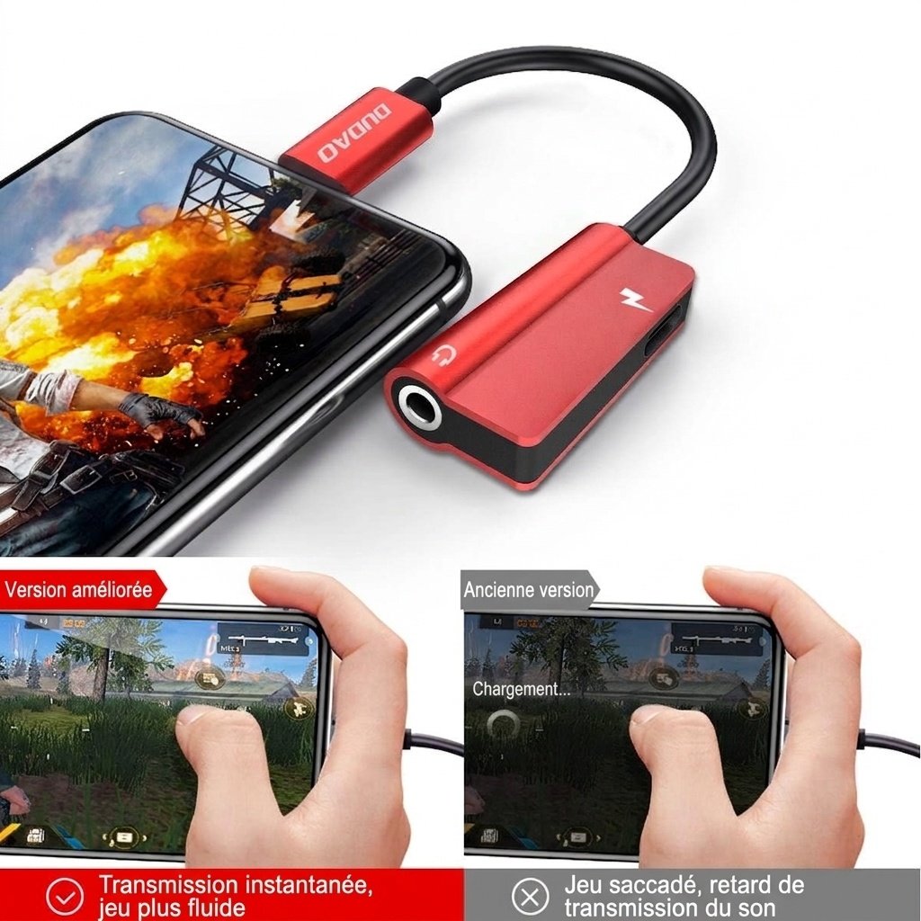 Adaptateur audio et de charge USB-C vers 3,5 mm 2 en 1 pour le jeu, un son haute fidélité et une charge rapide