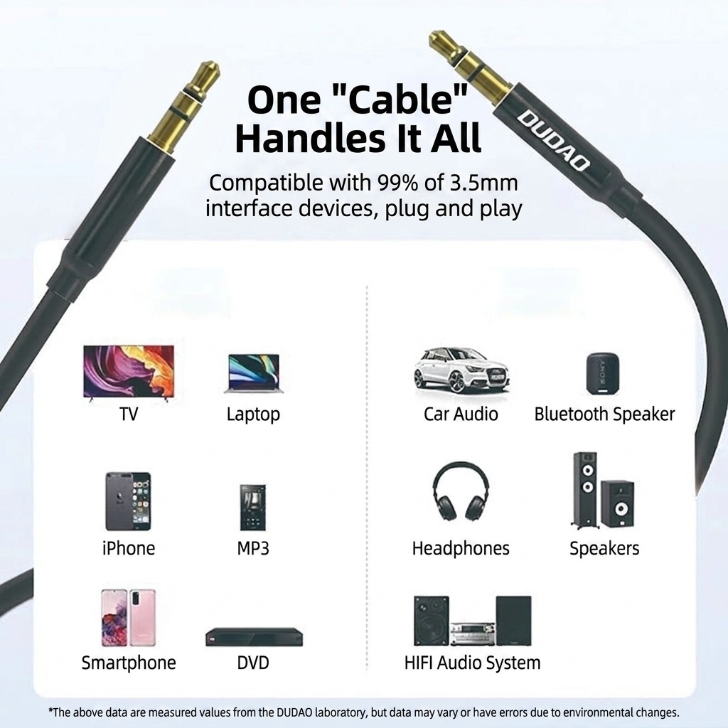 3.5mm AUX Audio Cable, Hi-Fi Sound for All Devices, Flexible & Durable Design, Black