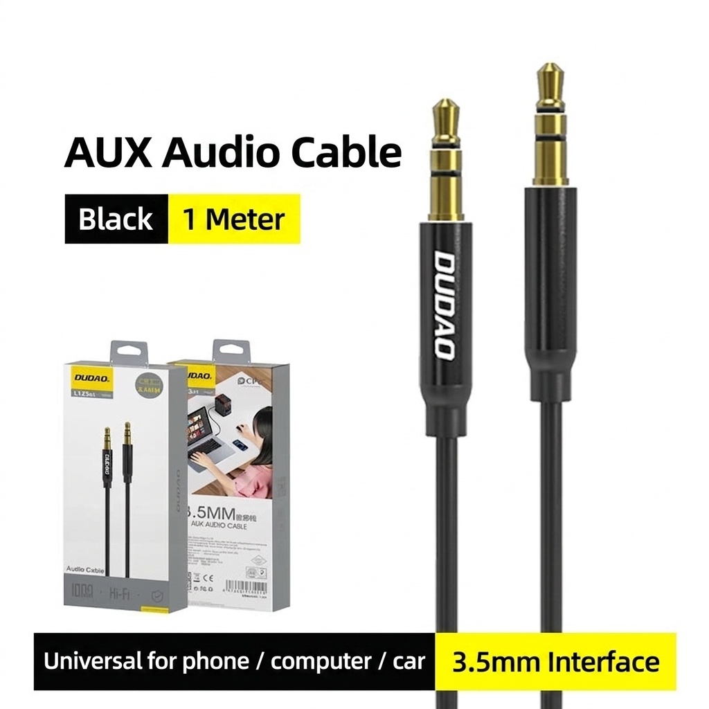 3.5mm AUX Audio Cable, Hi-Fi Sound for All Devices, Flexible & Durable Design, Black