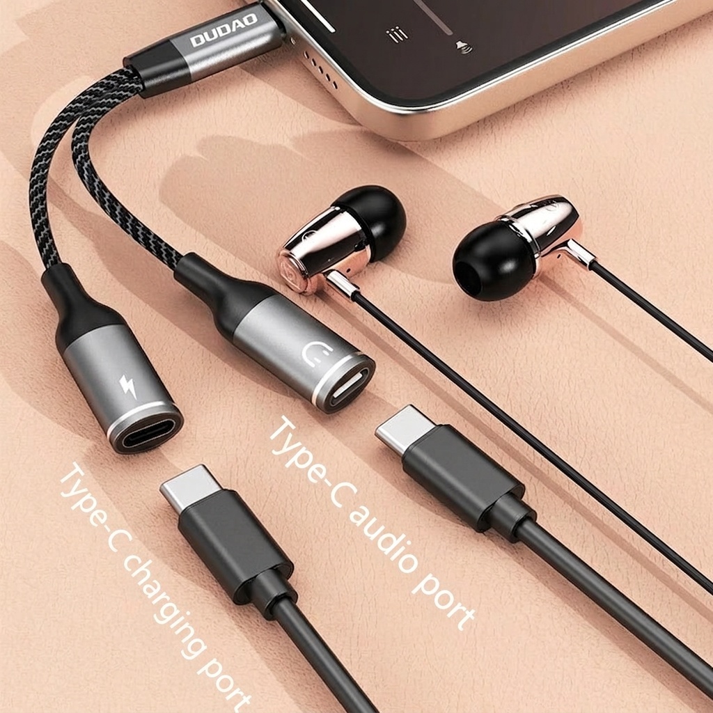 Type-C 2-in-1 Audio & Charge Adapter for USB-C Devices, Braided Cable, High-Fidelity Sound