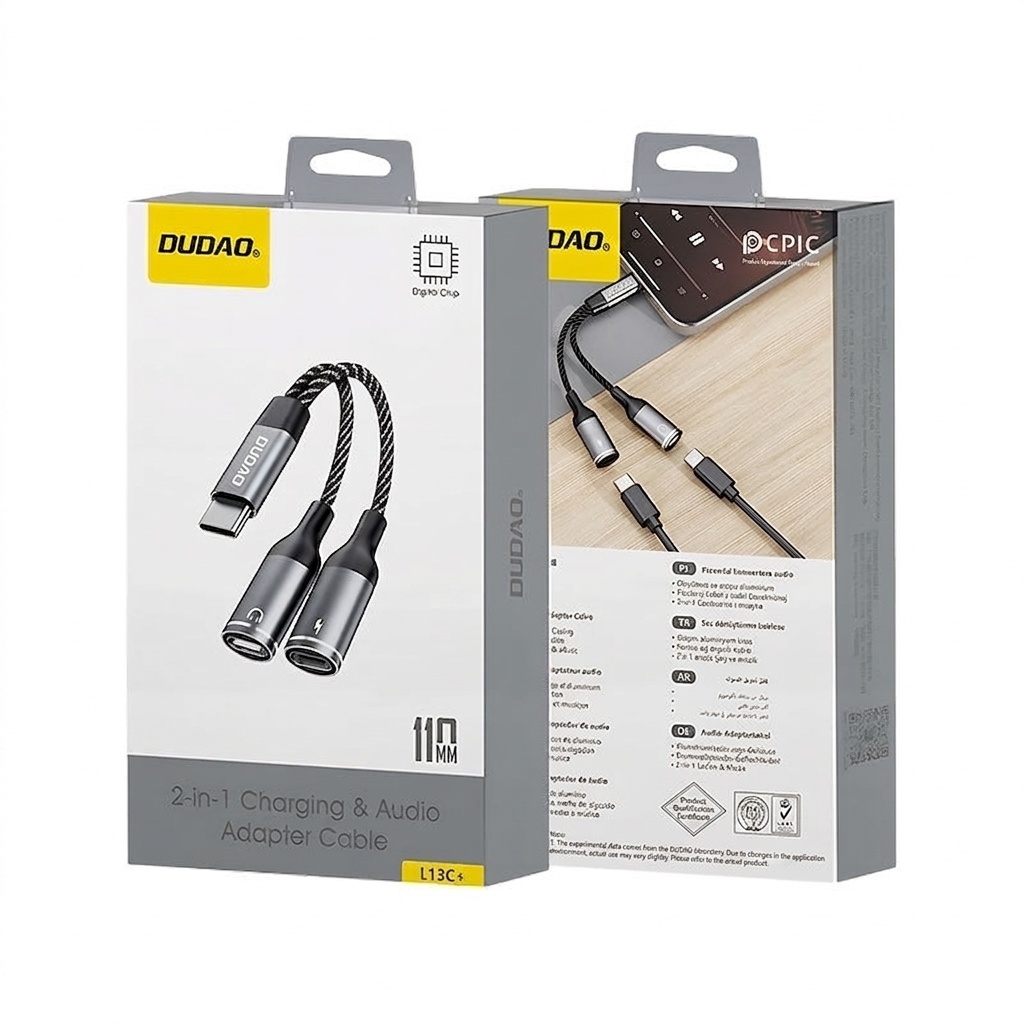 Type-C 2-in-1 Audio & Charge Adapter for USB-C Devices, Braided Cable, High-Fidelity Sound