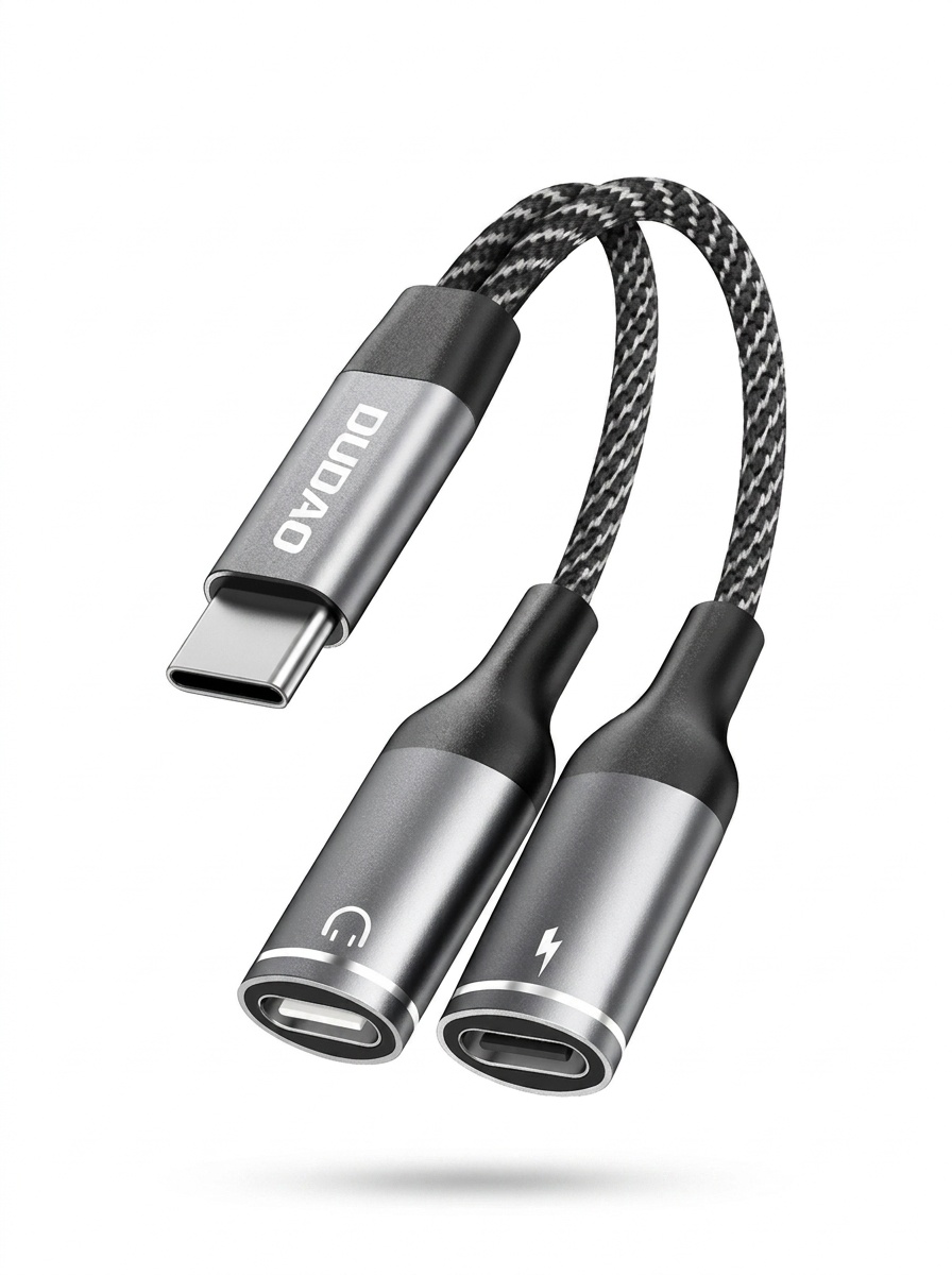 Type-C 2-in-1 Audio & Charge Adapter for USB-C Devices, Braided Cable, High-Fidelity Sound