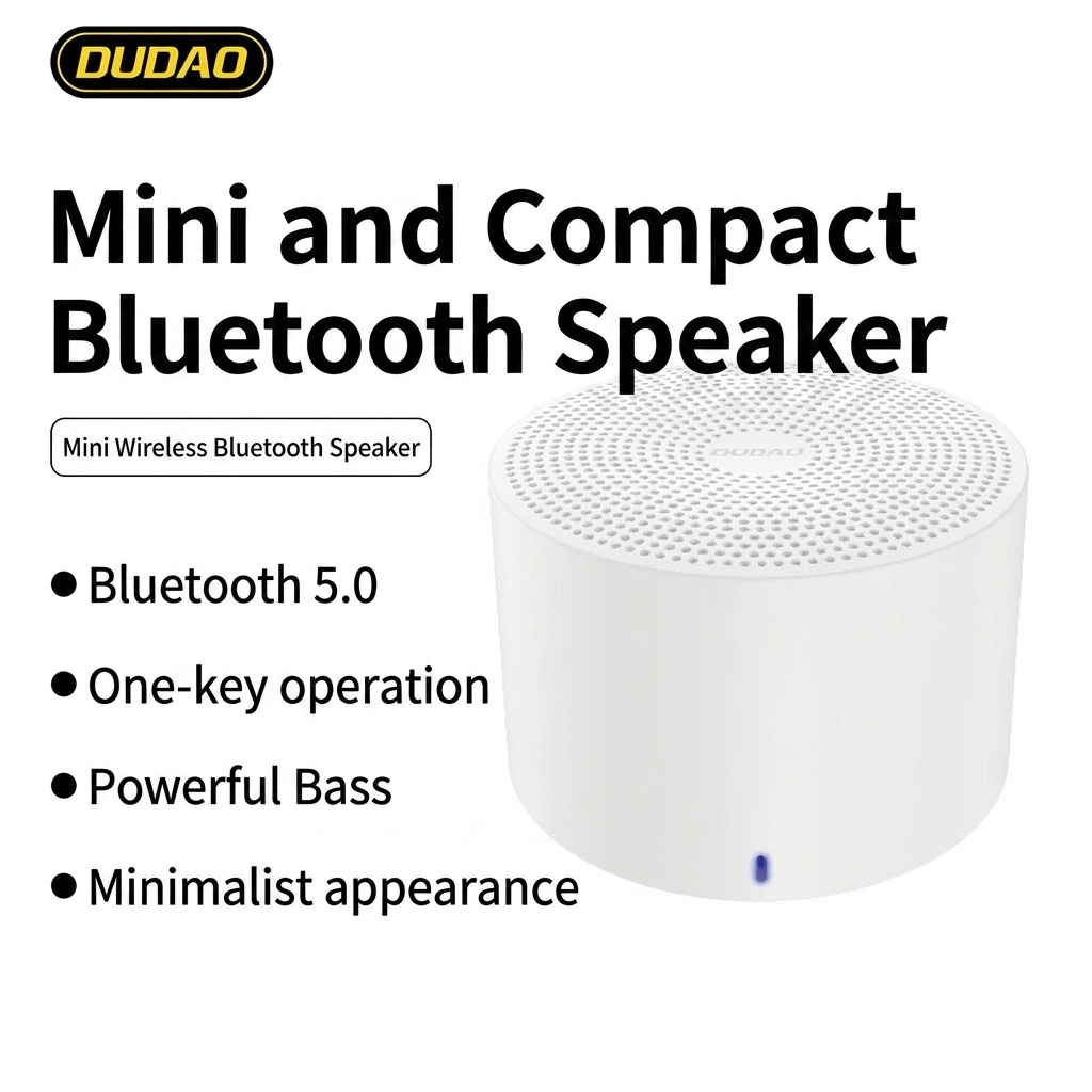 Mini Wireless Bluetooth 5.0 Speaker, Portable Audio with Powerful Bass, 300mAh Battery, White