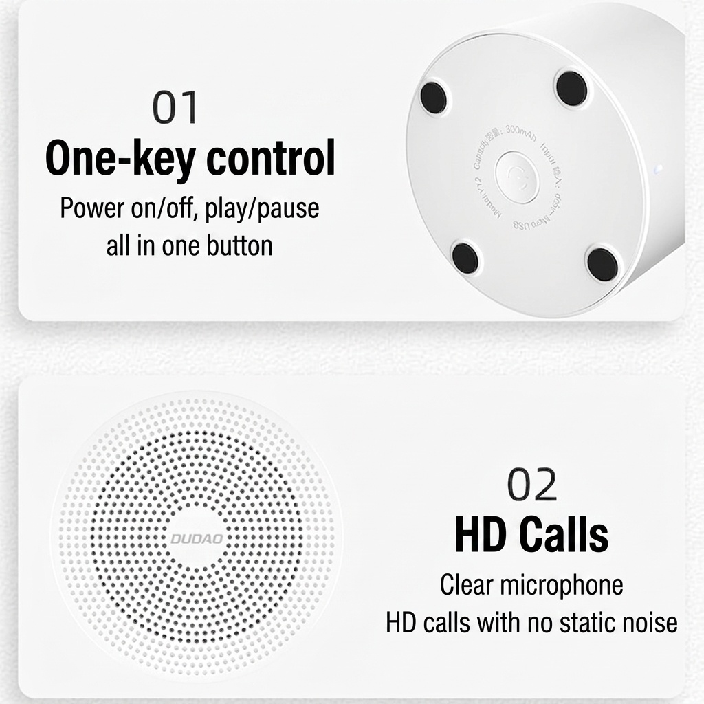 Mini Wireless Bluetooth 5.0 Speaker, Portable Audio with Powerful Bass, 300mAh Battery, White