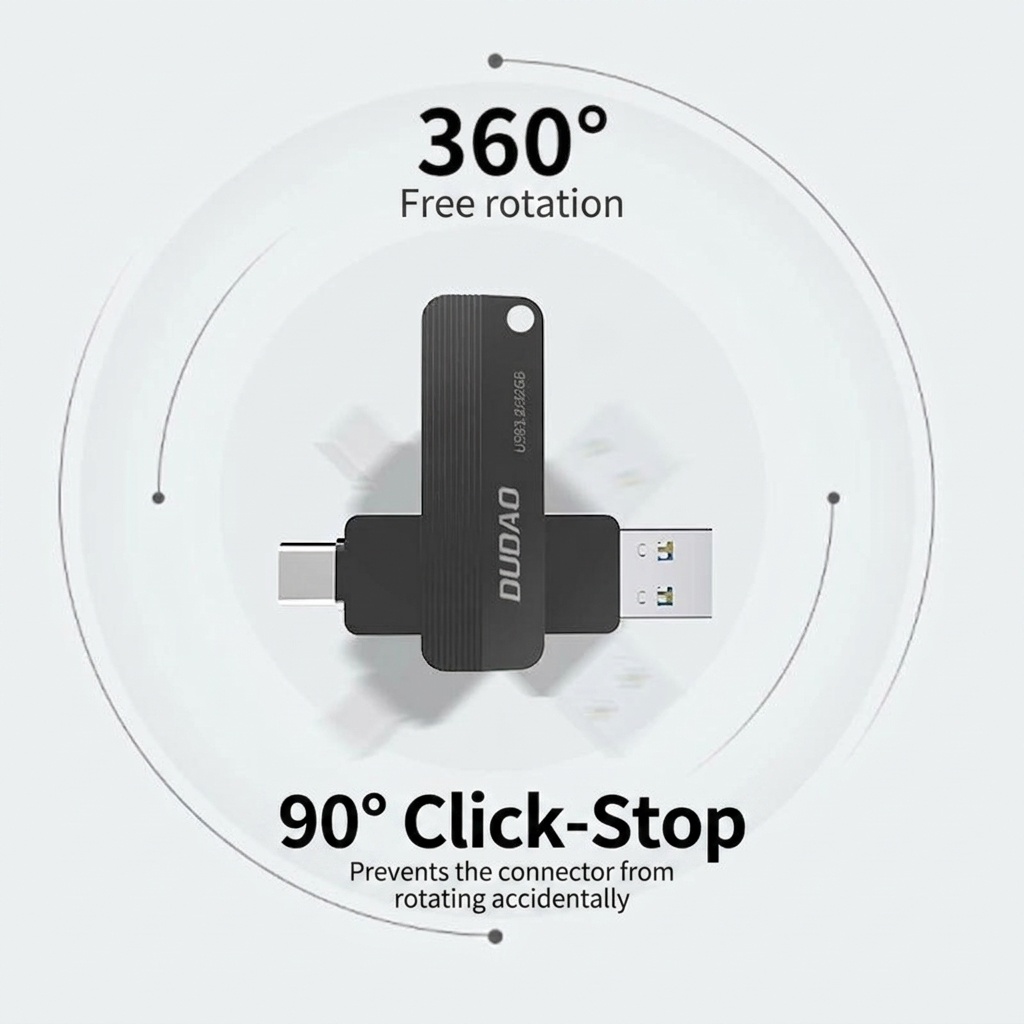Dual Interface USB 3.2 Flash Drive, Type-C & USB-A, 360° Rotating Design for Phone & PC, Gunmetal