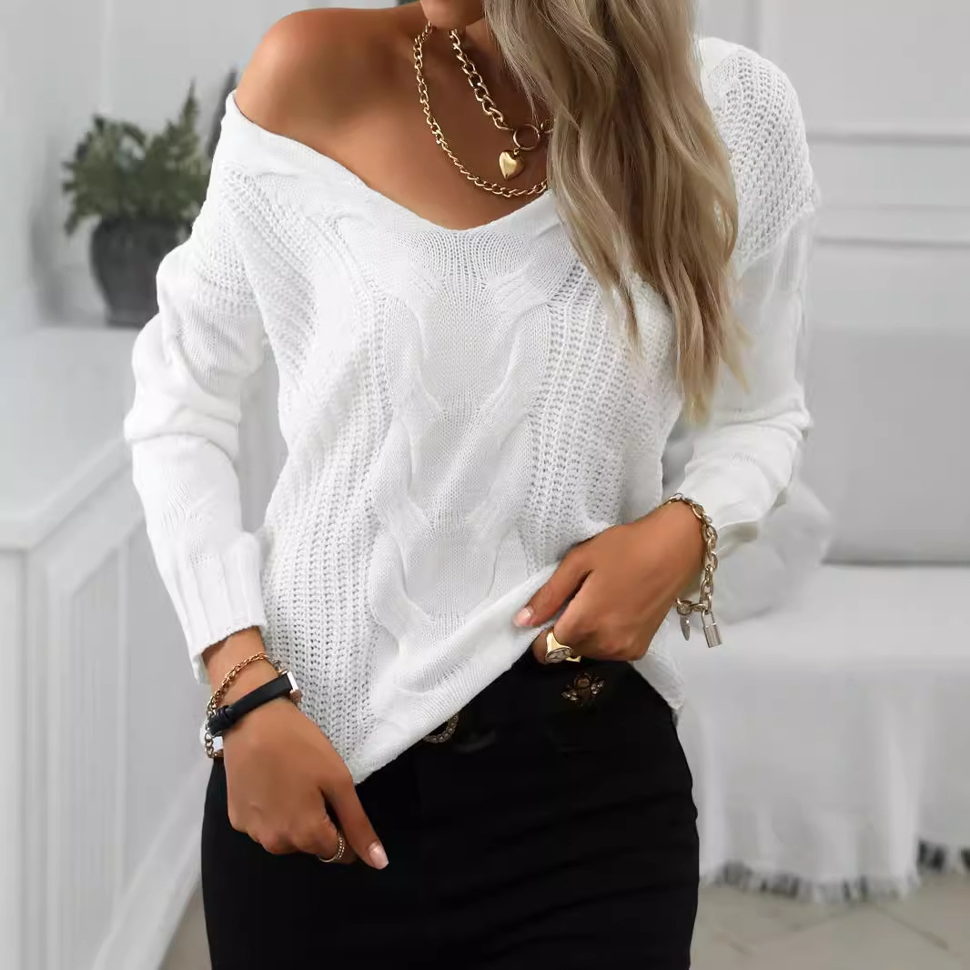 Women's Cable Knit Sweater Long Sleeve Pullover Autumn Winter SSU-00008