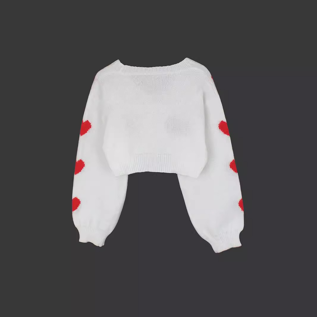 Knitted Heart Cardigan Long Sleeve Cropped Sweater