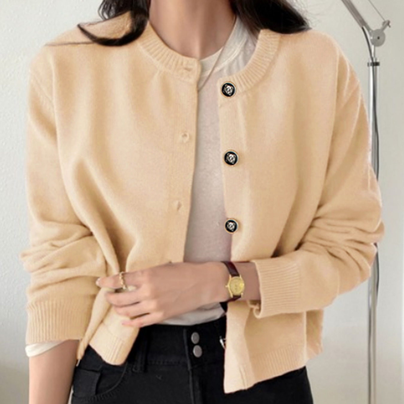 Knitted Cardigan Cropped Jacket Solid Color Spring Autumn