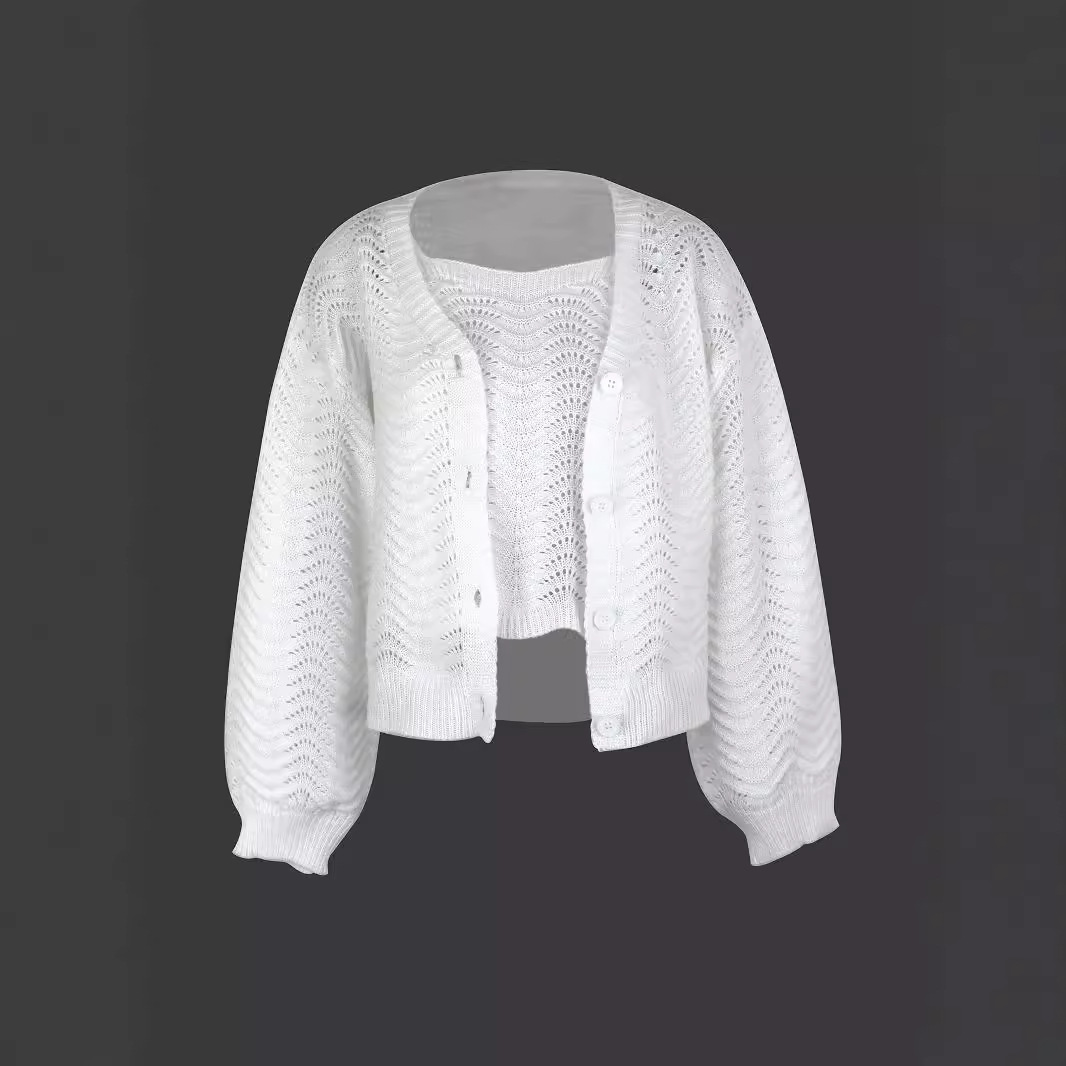 Knit Cardigan Vest Set, Cropped Autumn Outerwear SSU-00016