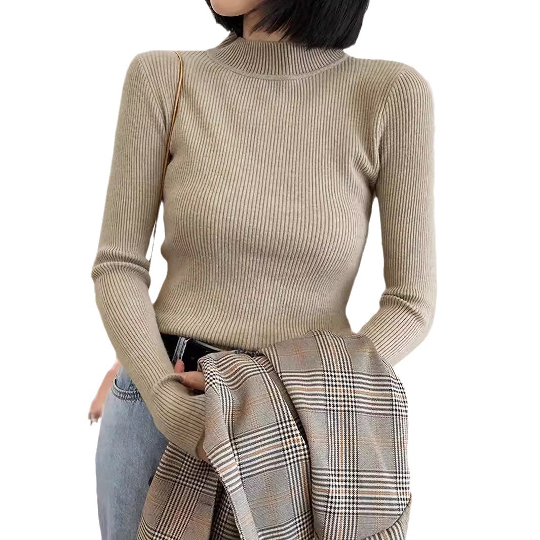 Knit Base Layer Top, Solid Color Half Turtleneck, Spring Autumn Winter SSU-00026