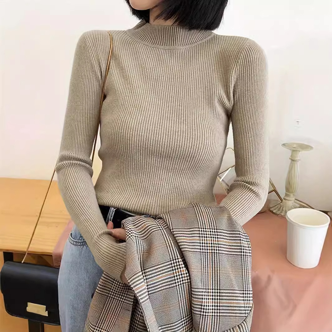 Knit Base Layer Top, Solid Color Half Turtleneck, Spring Autumn Winter SSU-00026