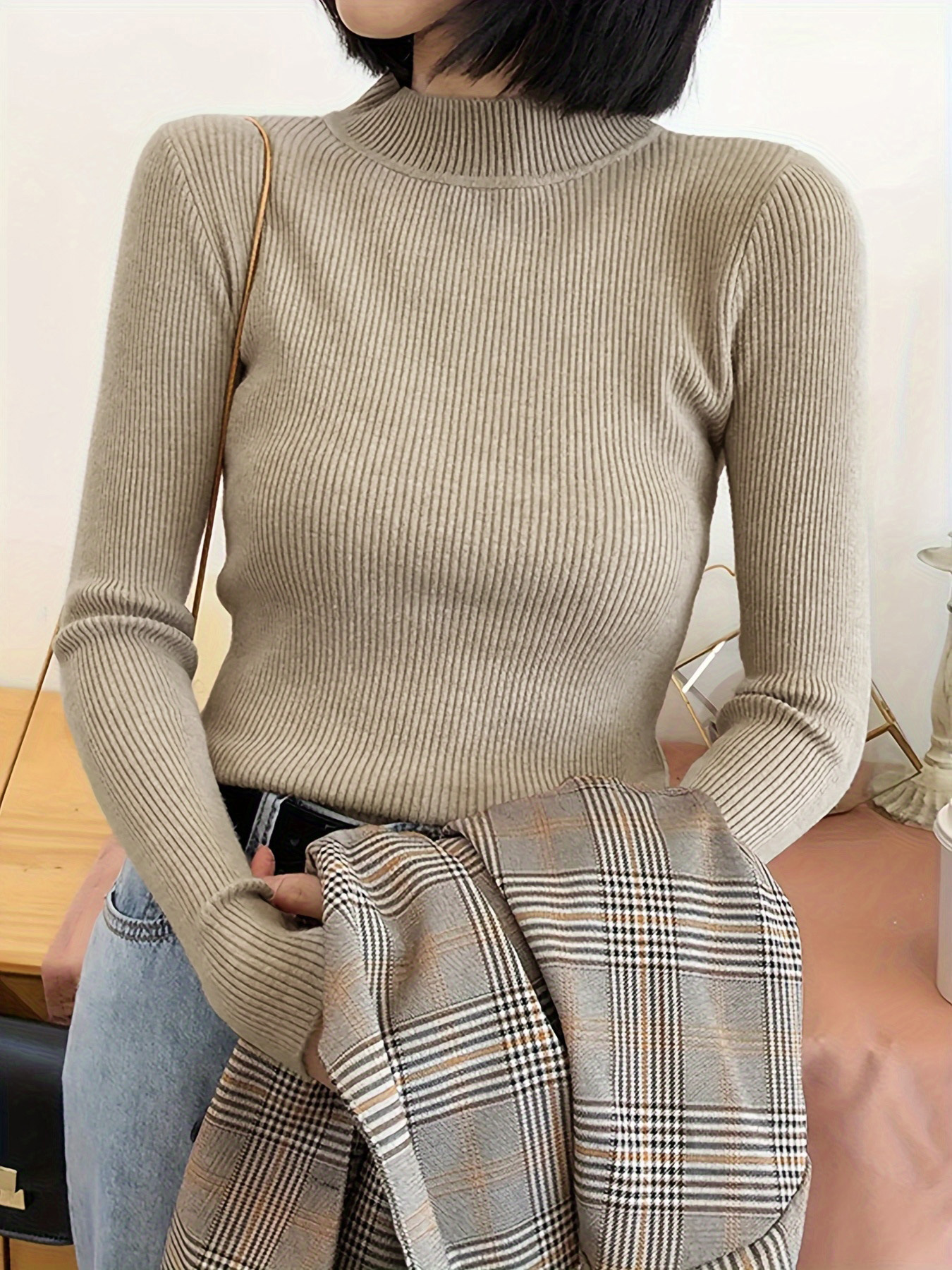 Knit Base Layer Top, Solid Color Half Turtleneck, Spring Autumn Winter SSU-00026