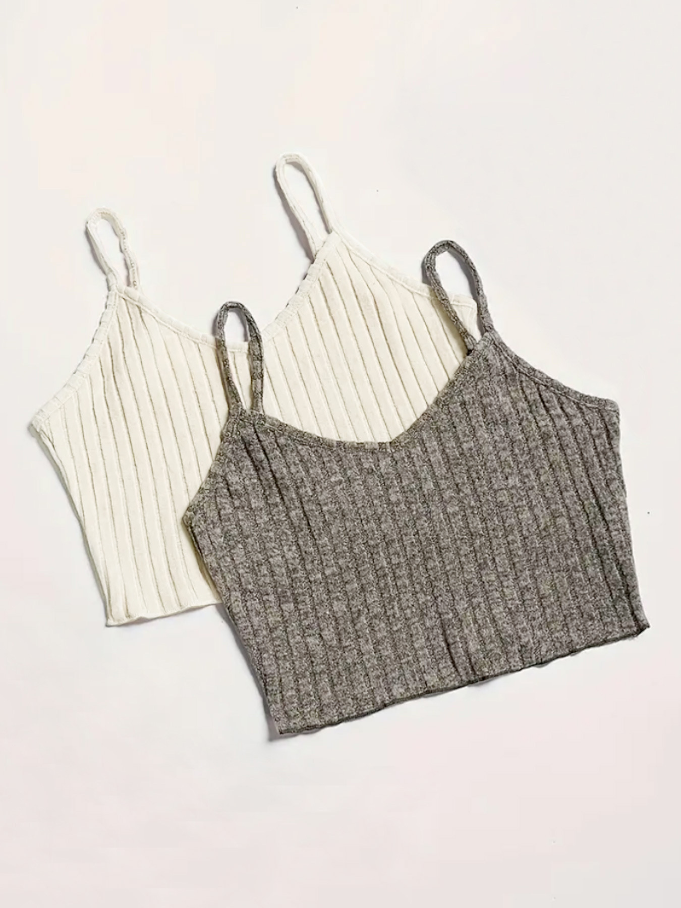 Sleeveless Ribbed Crop Tank Top Cami Set SSU-00031