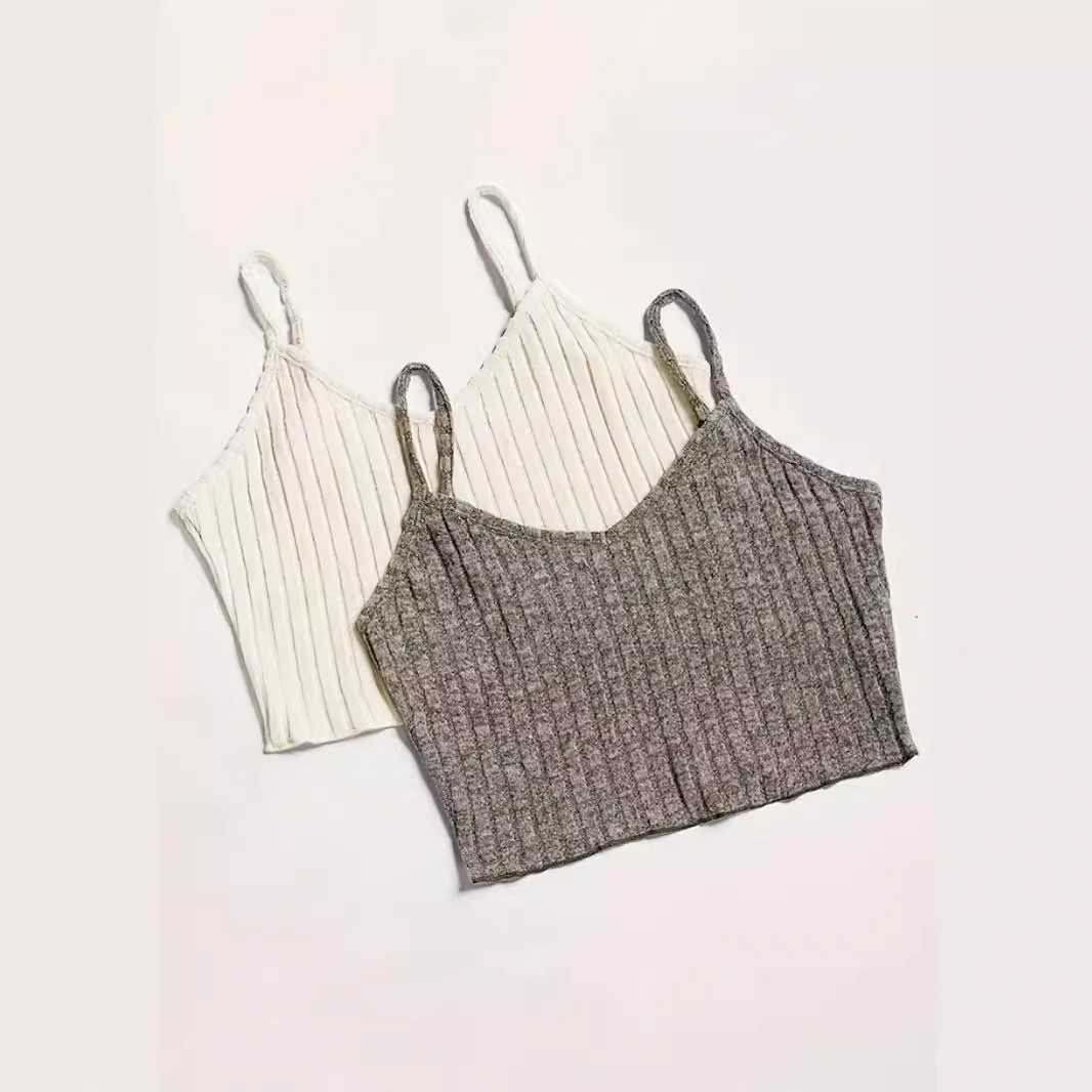 Sleeveless Ribbed Crop Tank Top Cami Set SSU-00031