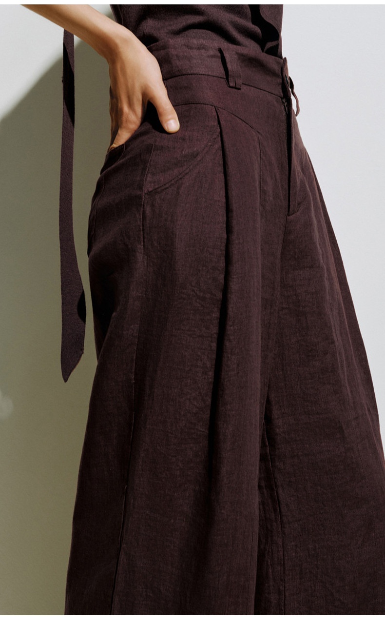 100% Linen High-Waisted Wide-Leg Linen Trousers