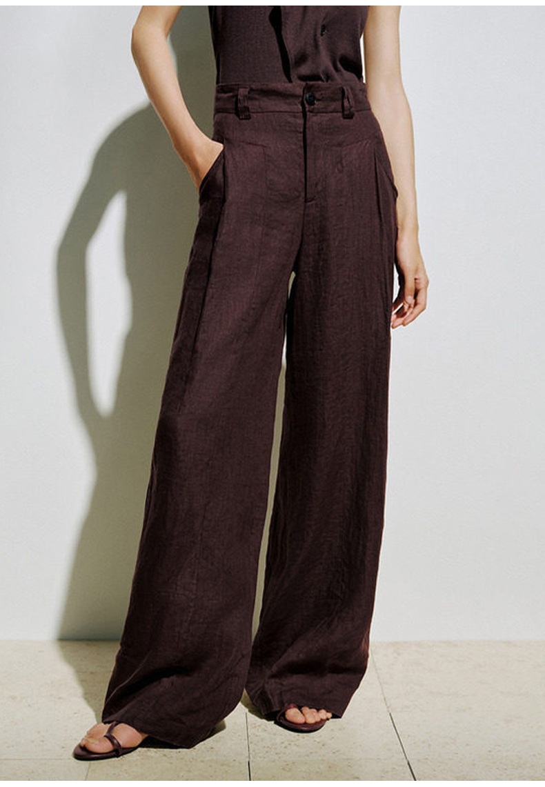 100% Linen High-Waisted Wide-Leg Linen Trousers