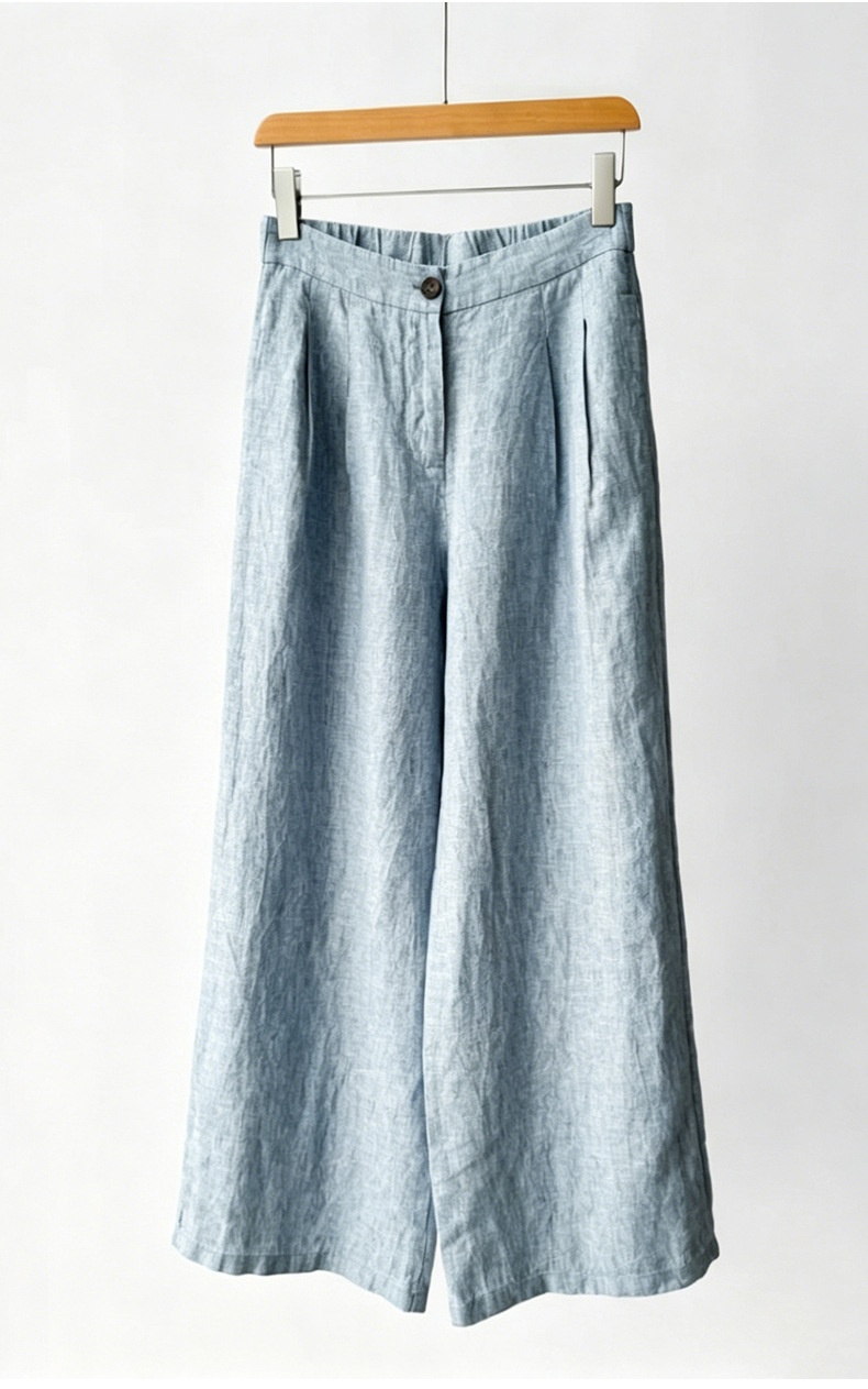 100% Linen High-Waist Wide-Leg Pleated Linen Trousers