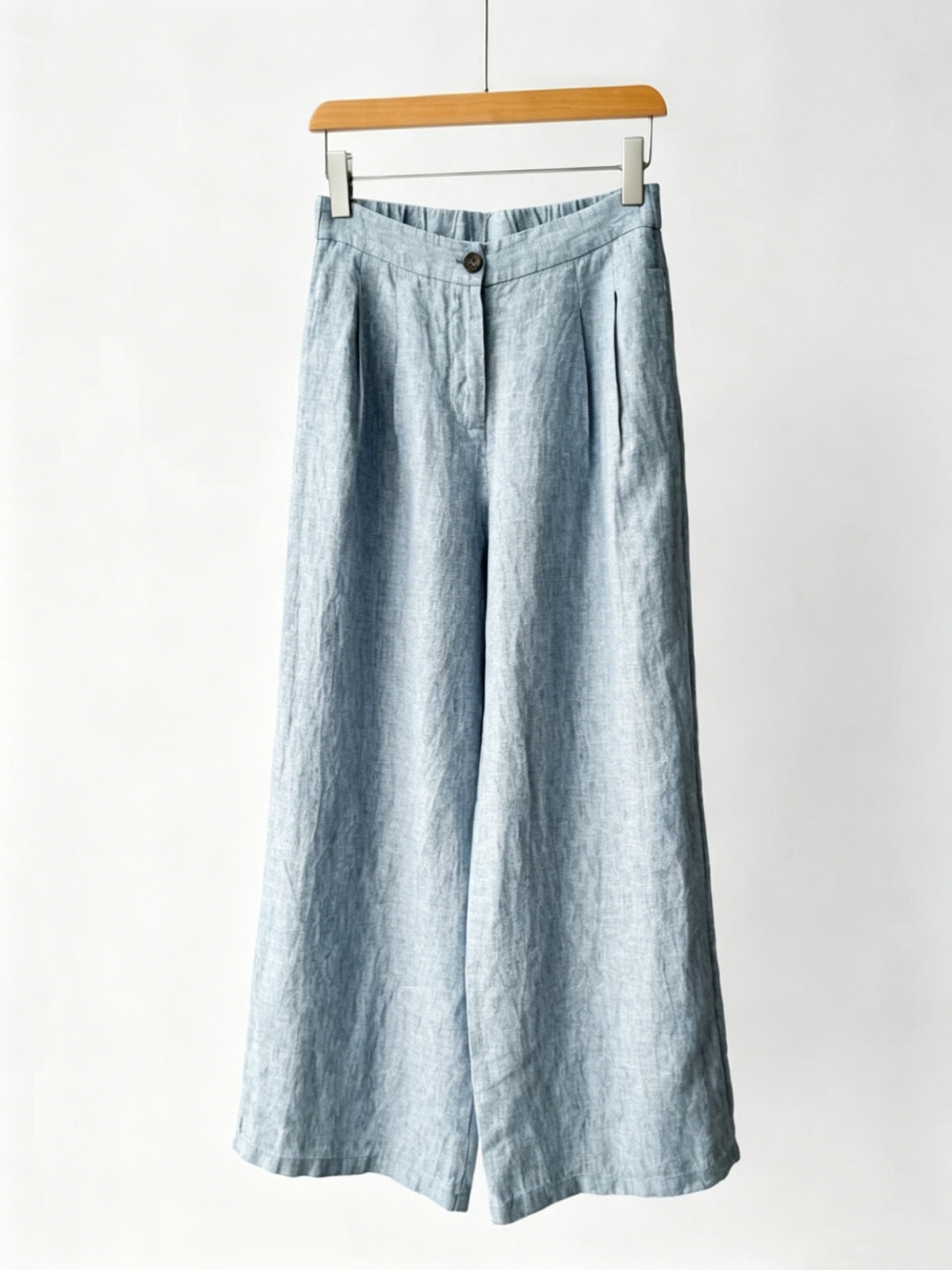100% Linen High-Waist Wide-Leg Pleated Linen Trousers