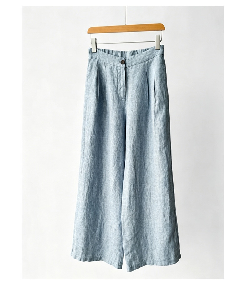 100% Linen High-Waist Wide-Leg Pleated Linen Trousers