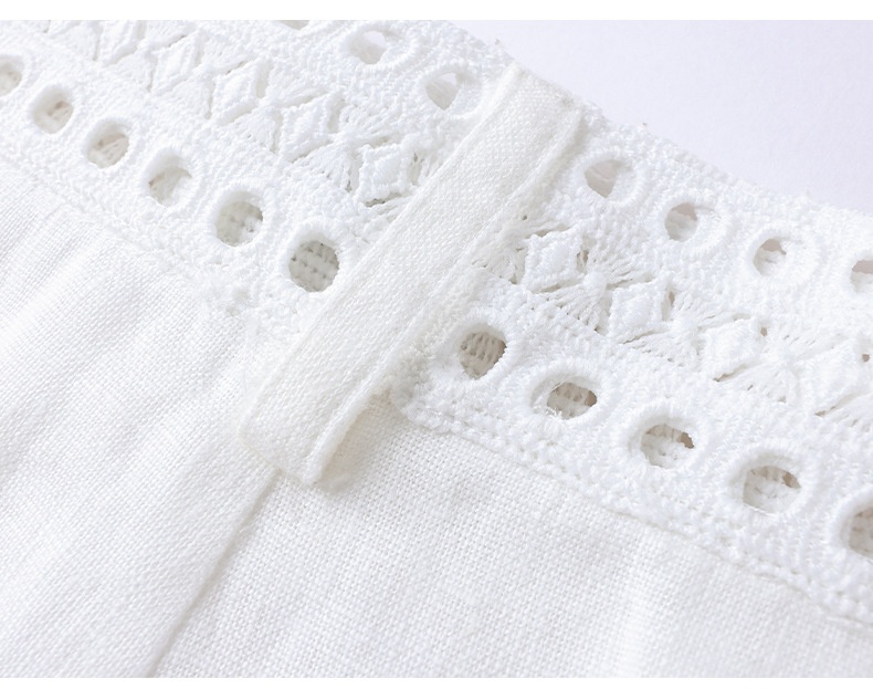 100% Linen Women's White Linen Wide-Leg Pleated Trousers