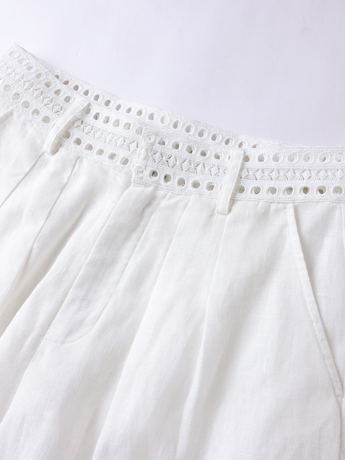 100% Linen Women's White Linen Wide-Leg Pleated Trousers