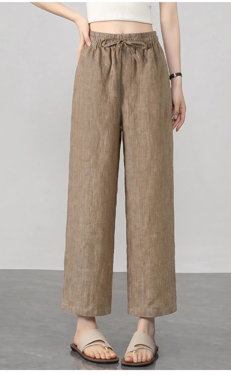 100% Linen Women's Elastic Waist Wide Leg Linen Trousers