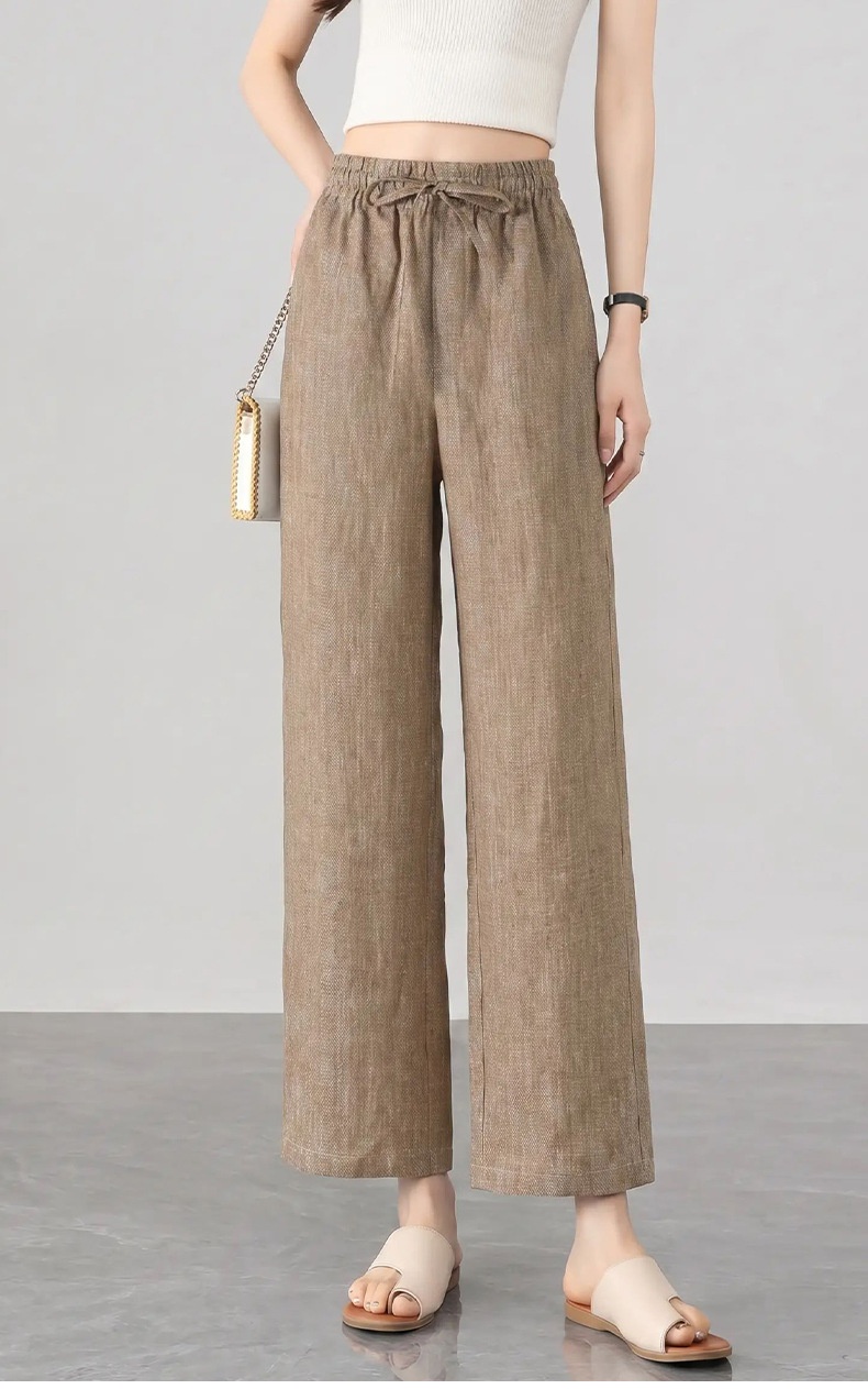 100% Linen Women's Elastic Waist Wide Leg Linen Trousers