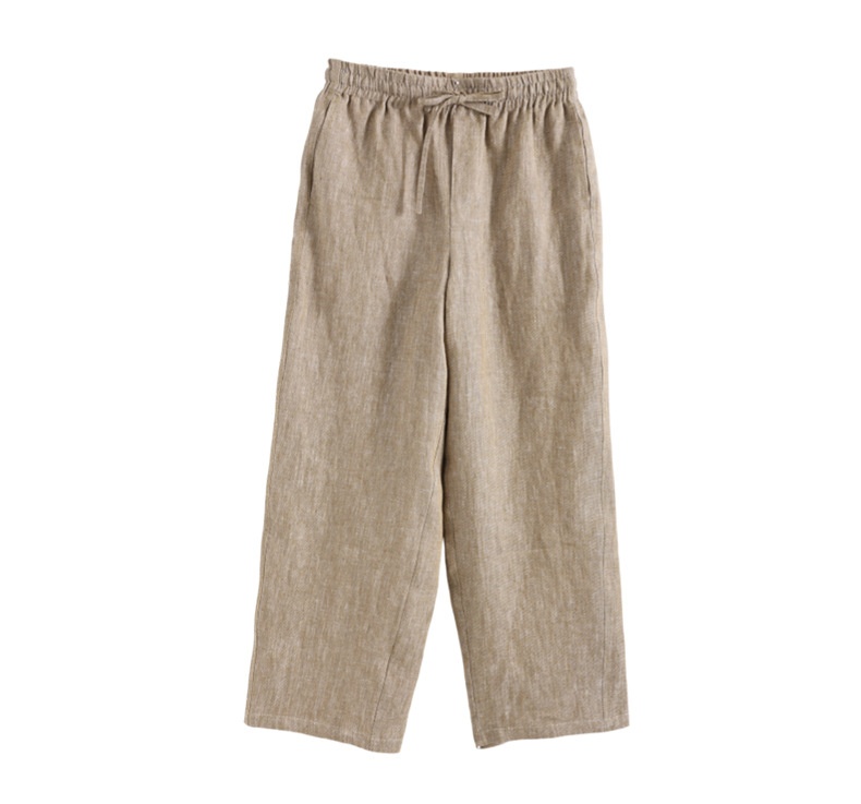 100% Linen Women's Elastic Waist Wide Leg Linen Trousers