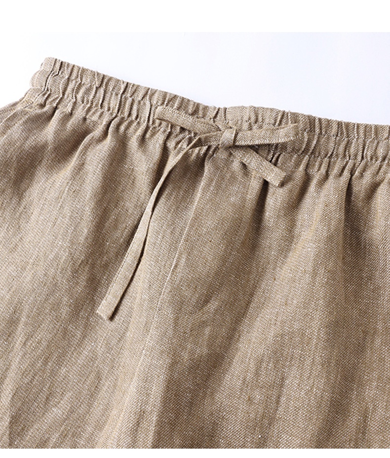 100% Linen Women's Elastic Waist Wide Leg Linen Trousers