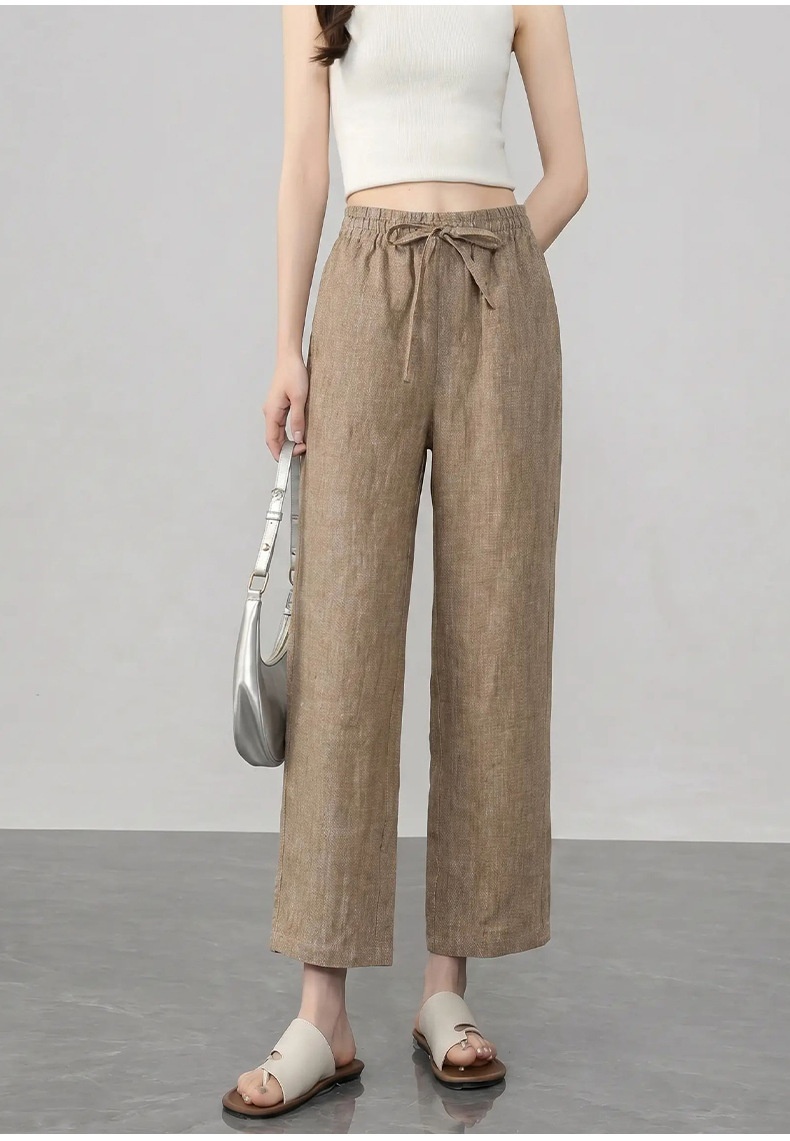 100% Linen Women's Elastic Waist Wide Leg Linen Trousers
