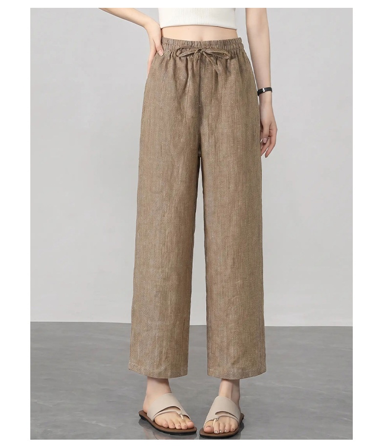 100% Linen Women's Elastic Waist Wide Leg Linen Trousers