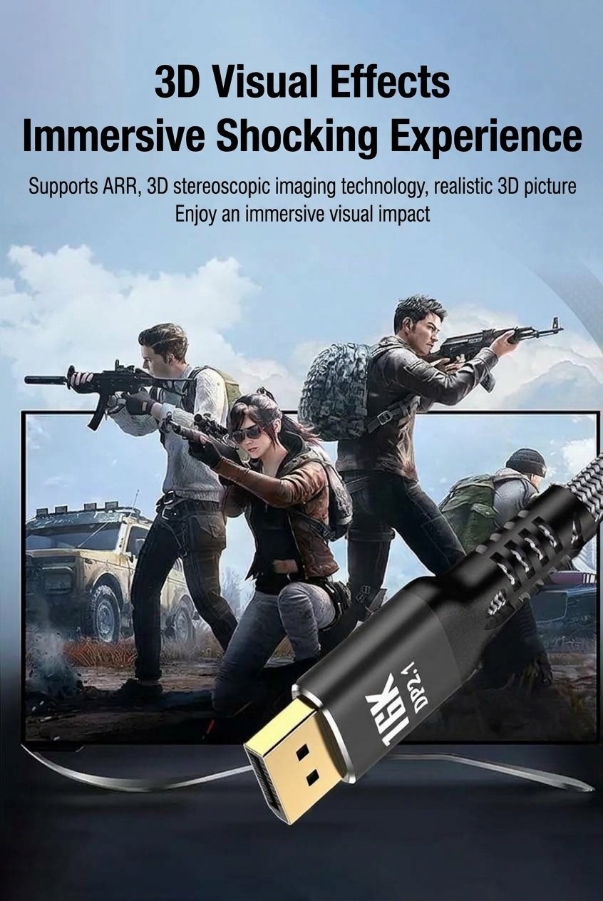 DisplayPort 2.1 Cable 16K@60Hz 40Gbps Gaming Monitor Cable
