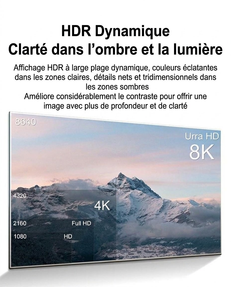 Câble DisplayPort 2.1 16K à 60 Hz 40 Gbit/s pour moniteur de jeu