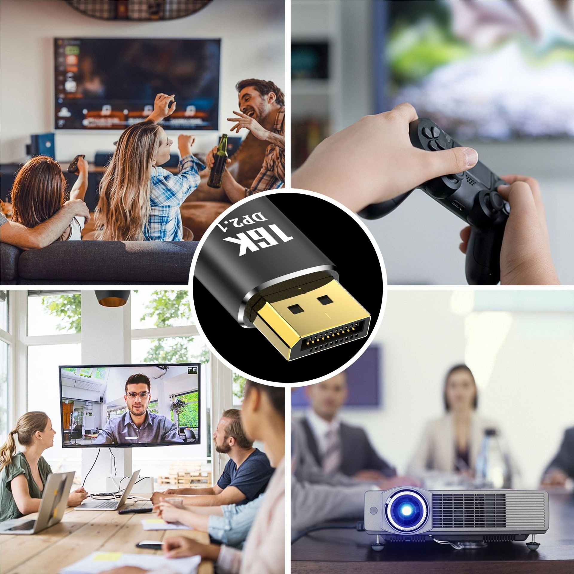 Câble DisplayPort 2.1 16K à 60 Hz 40 Gbit/s pour moniteur de jeu