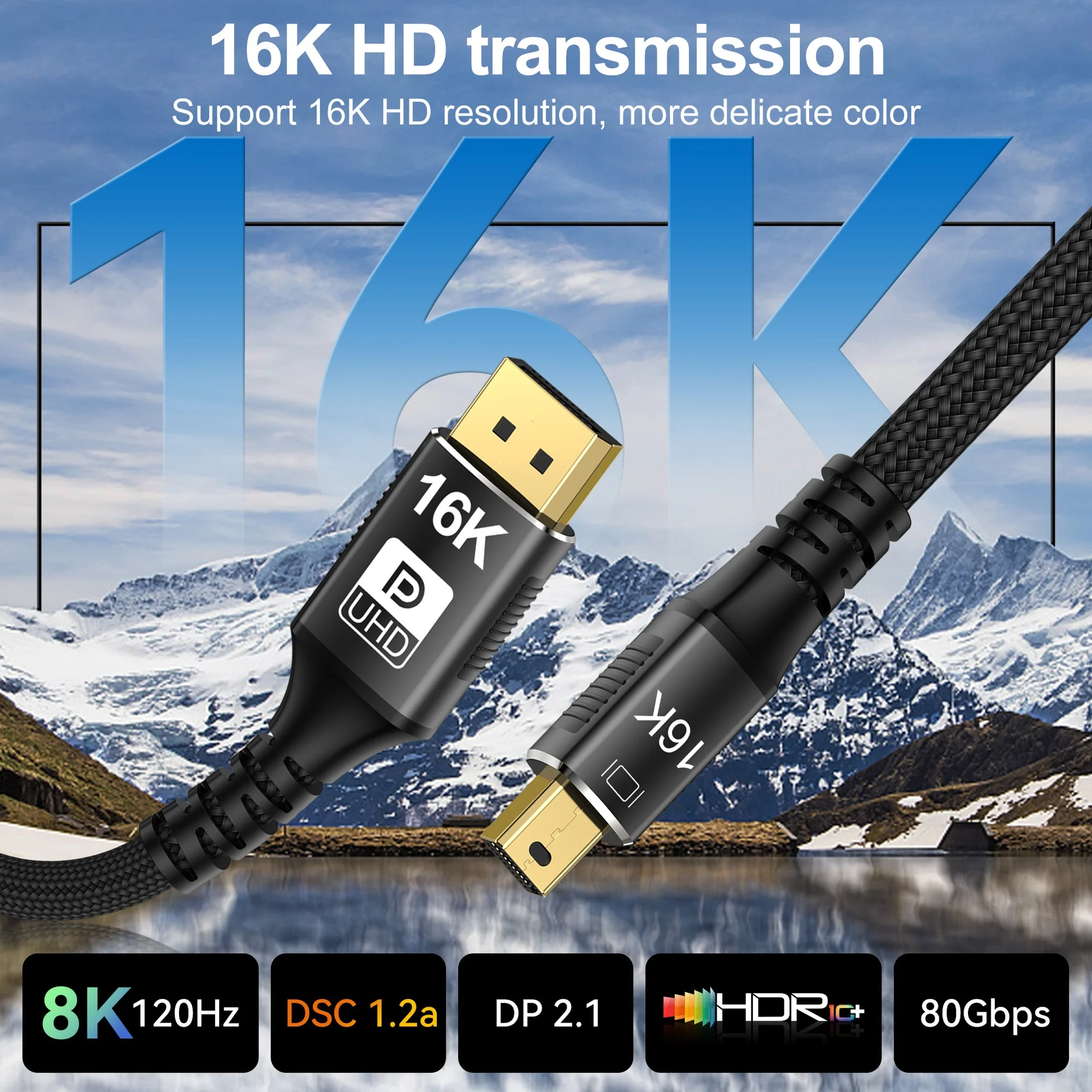 8K/16K Mini DisplayPort to DisplayPort Cable for Gaming