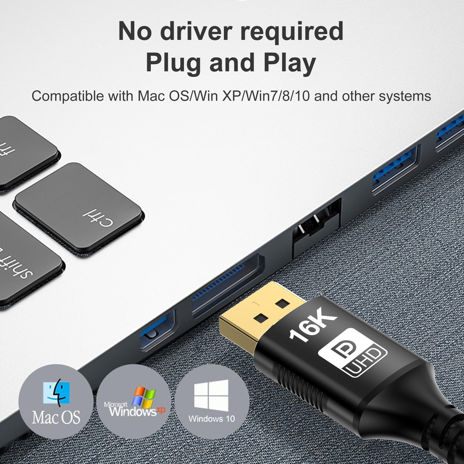 Mini DP to DP 2.1 Cable 16K@60Hz 80Gbps DisplayPort Adapter