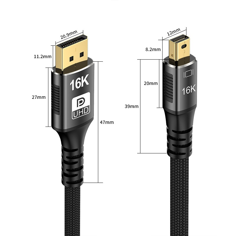 Mini DP to DP 2.1 Cable 16K@60Hz 80Gbps DisplayPort Adapter